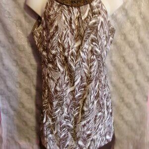 Jessica Howard Sleeveless Brown& White A-Line Dress with Leaves size 16
